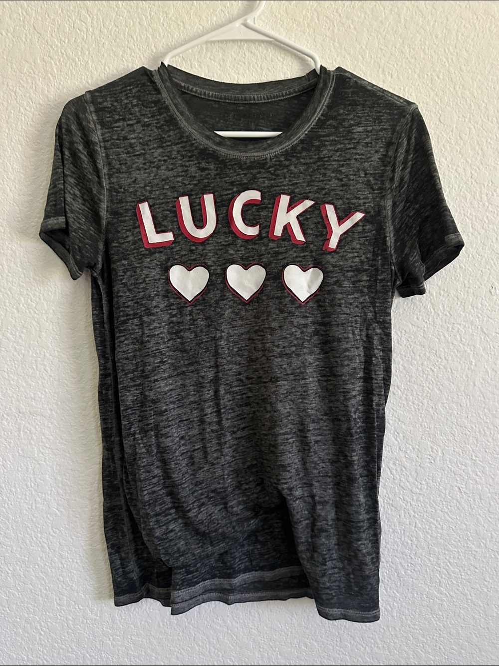 Lucky Brand Charcoal Tee with White & Pink Accents